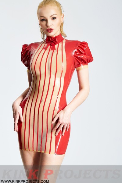 'Vera' Vertical Stripes Micro Puff-Sleeved Dress