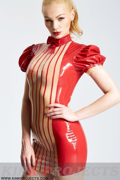'Vera' Vertical Stripes Micro Puff-Sleeved Dress