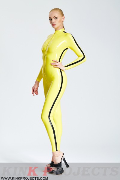 Pencil-Striped Front Zip Catsuit