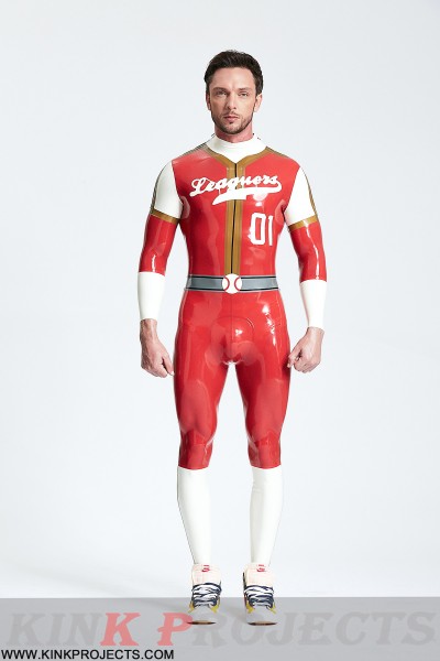 Male 'Leaguers' Baseball Look Shoulder Zip Catsuit 