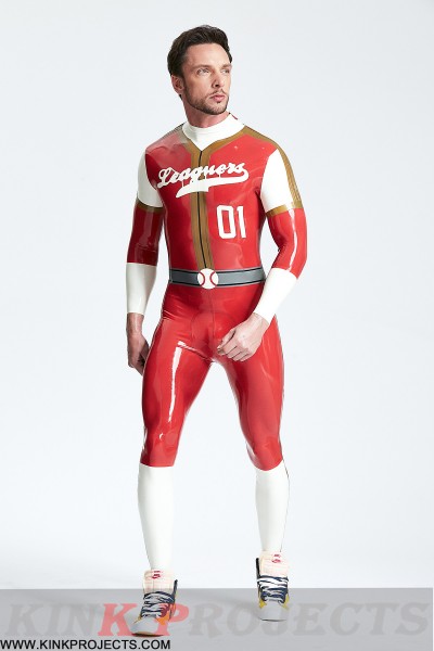 Male 'Leaguers' Baseball Look Shoulder Zip Catsuit 