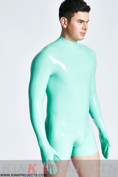 Male Mitten-Sleeved Neck Entry Short Catsuit 