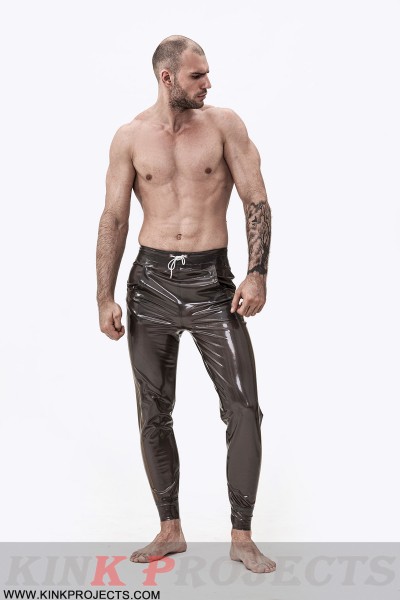 Male Latex Drawstring Sports-Style Tracksuit Pants