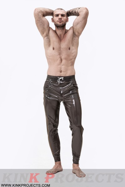 Male Latex Drawstring Sports-Style Tracksuit Pants