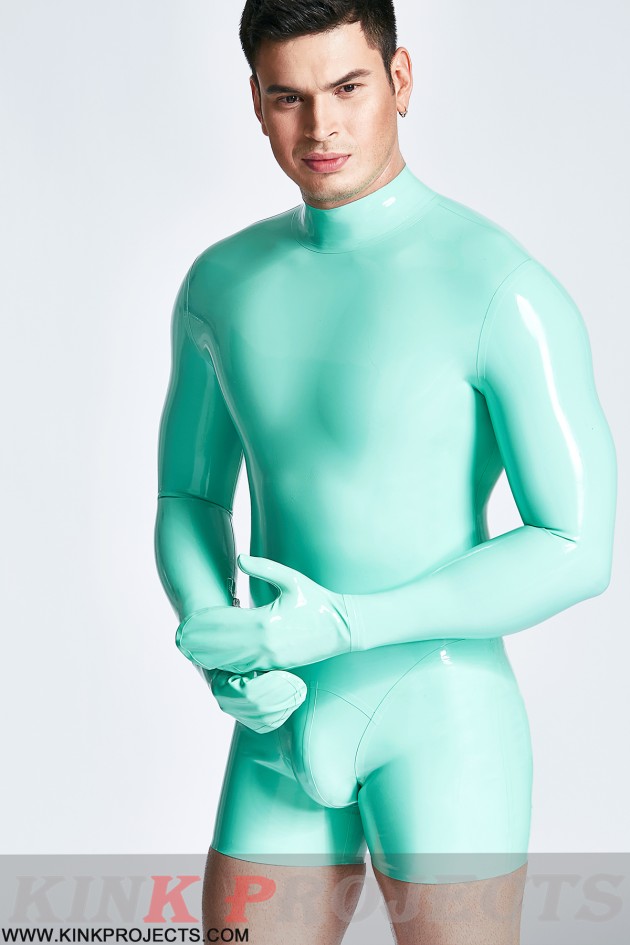 Male Mitten-Sleeved Neck Entry Short Catsuit 