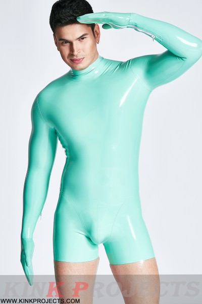 Male Mitten-Sleeved Neck Entry Short Catsuit 