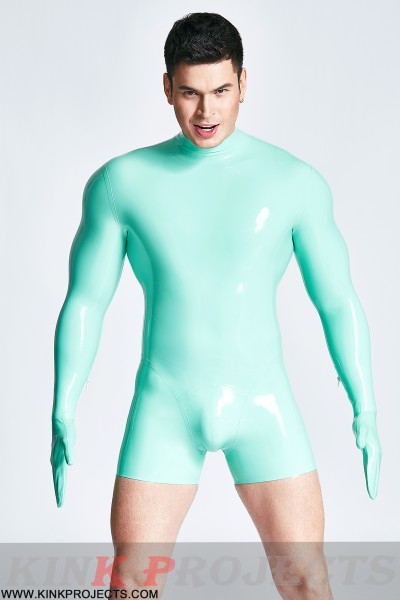 Male Mitten-Sleeved Neck Entry Short Catsuit 