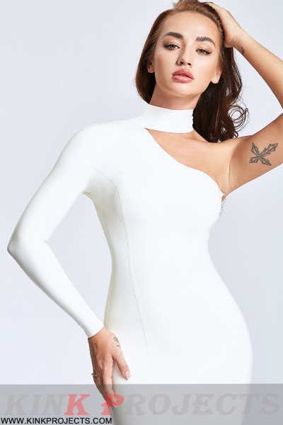 One Shoulder High Collar Dress 