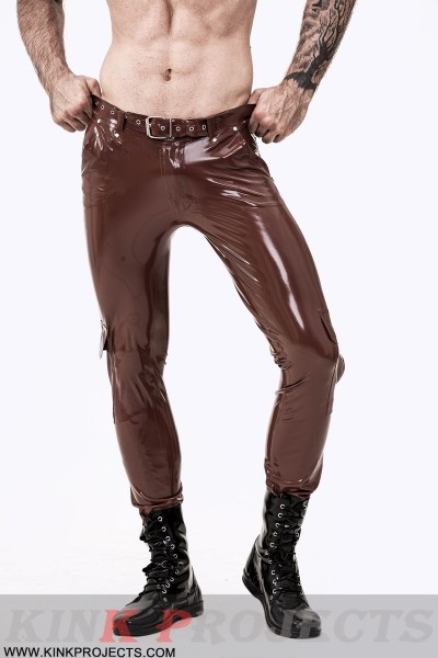 Male Latex 'Cargo' Pocketed Jeans