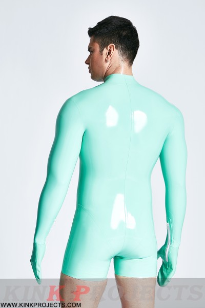 Male Mitten-Sleeved Neck Entry Short Catsuit 