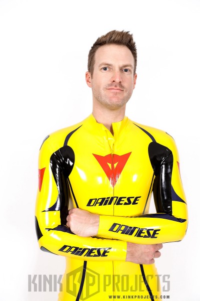 Male Brand Name Motorcycle Style Latex Catsuit