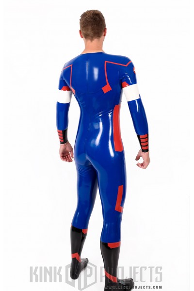 Male 'American Hero' Latex Neck Entry Cosplay Catsuit With Feet