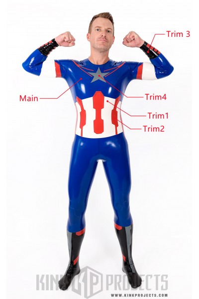 Male 'American Hero' Latex Neck Entry Cosplay Catsuit With Feet