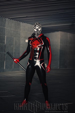 Male 'Spidey Warrior' Black Latex Hooded Catsuit