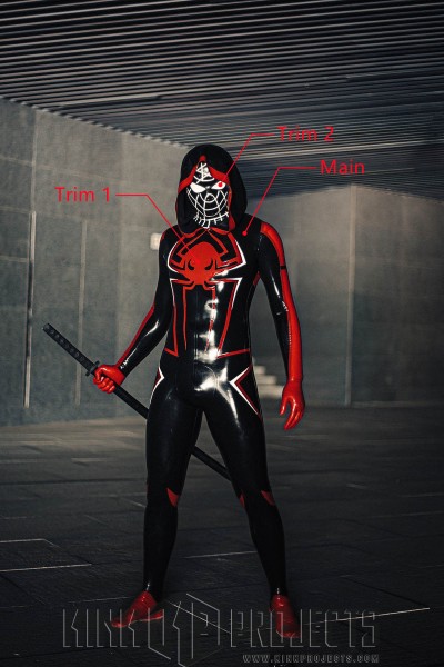 Male 'Spidey Warrior' Black Latex Hooded Catsuit