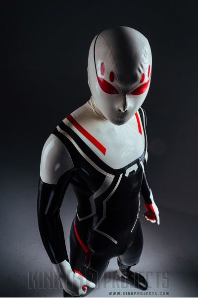 Male White-Headed 'Spidey' Latex Costume Catsuit