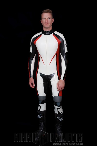 Male Logo Branded Motorcycle Latex Suit