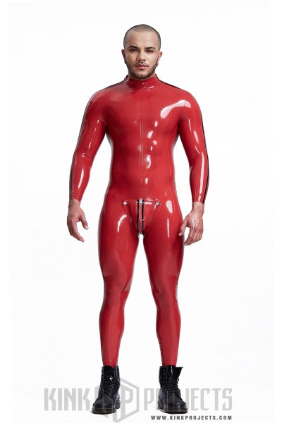 Male 'Double Lines' Shoulder-Zipper Latex Catsuit