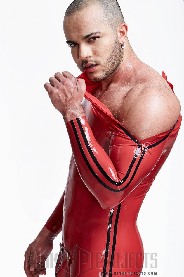 Male 'Double Lines' Shoulder-Zipper Latex Catsuit