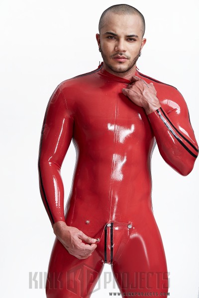 Male 'Double Lines' Shoulder-Zipper Latex Catsuit