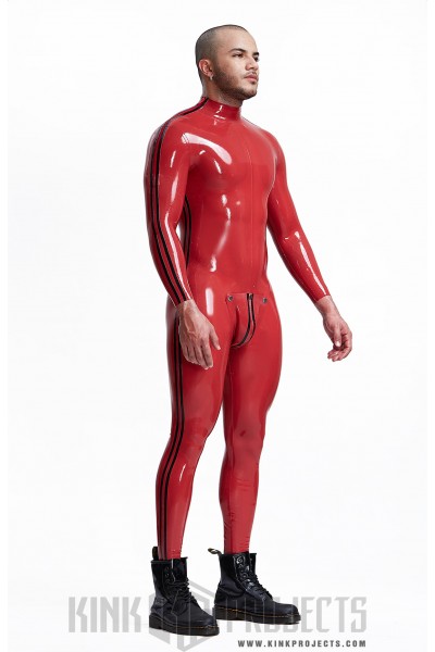 Male 'Double Lines' Shoulder-Zipper Latex Catsuit