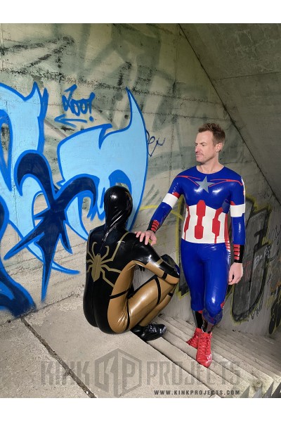 Male 'American Hero' Latex Neck Entry Cosplay Catsuit With Feet