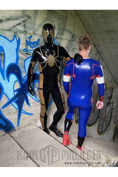 Male 'American Hero' Latex Neck Entry Cosplay Catsuit With Feet