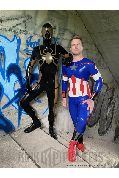 Male 'American Hero' Latex Neck Entry Cosplay Catsuit With Feet